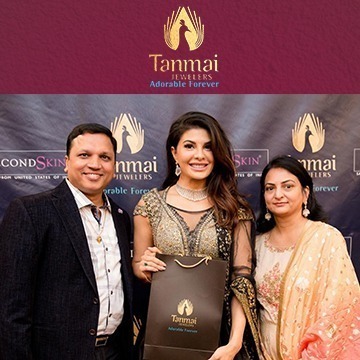 Jacqueline Fernandez wearing elegant jewelry featured as part of the Tanmai Jewelers celebrity collection
